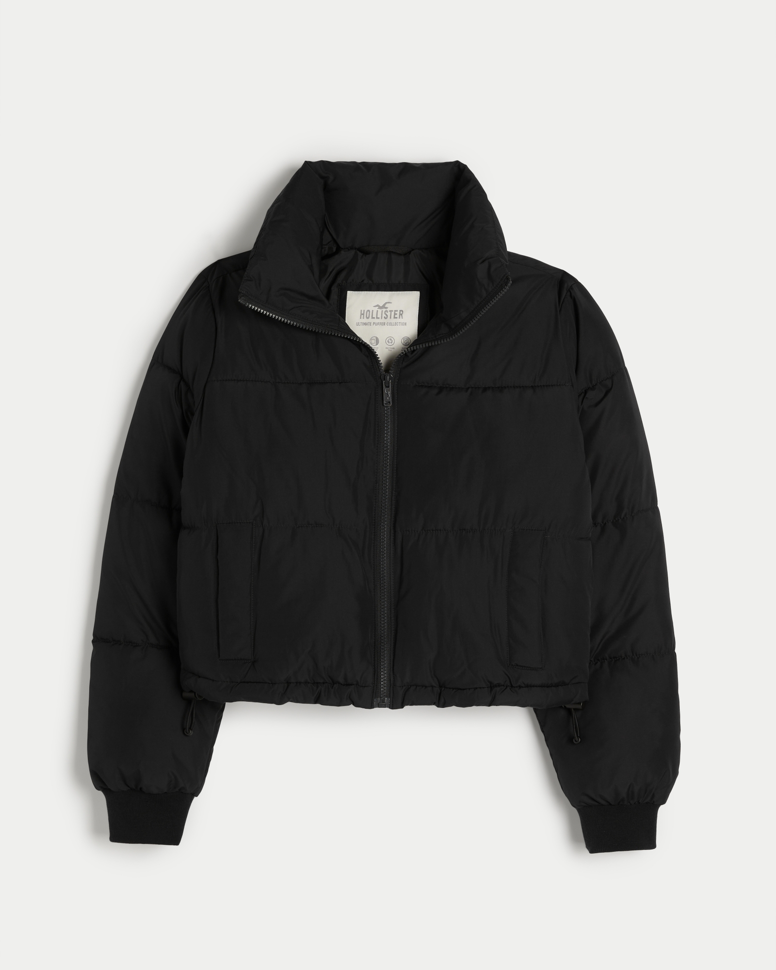 Hollister Womens Duck Down Puffer Coat Jacket XS Zip Front Black