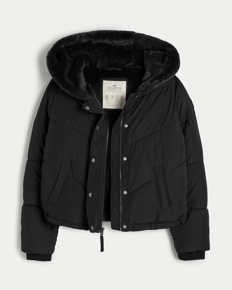 Hollister coat with fur hot sale hood