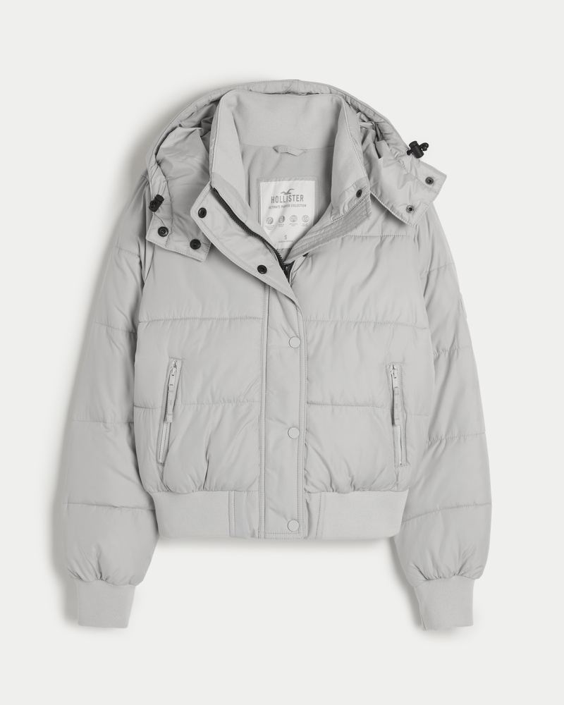 Hollister, Jackets & Coats, Hollister White Puffer Jacket With Hoodsize  Large