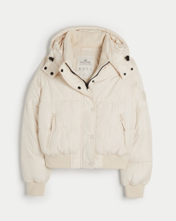 White hollister puffer jacket hotsell