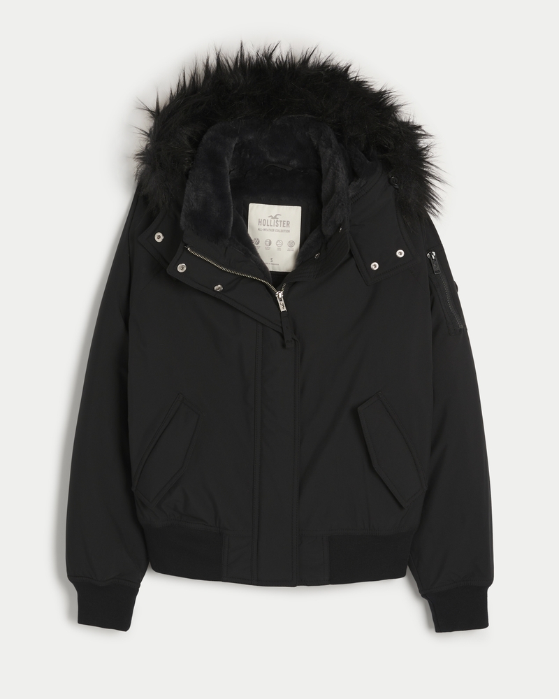 Women's All-Weather Faux Fur-Lined Bomber Jacket, Women's Clearance