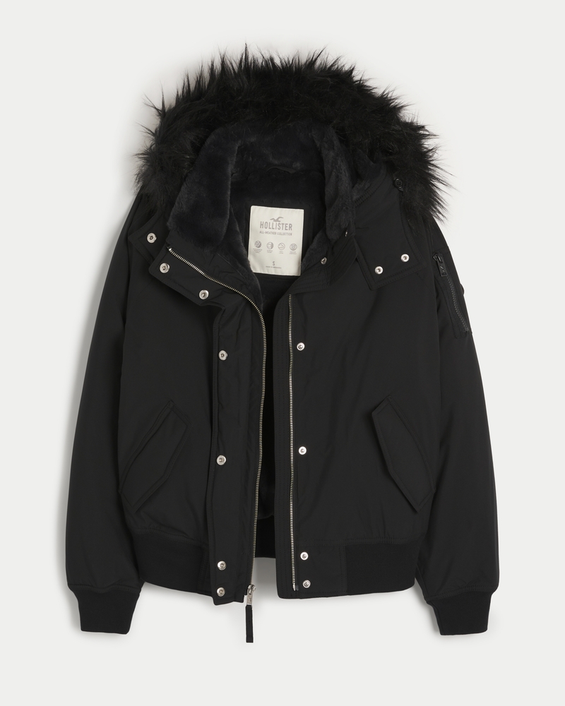 Hollister all weather faux fur trim & lining hooded parka in black