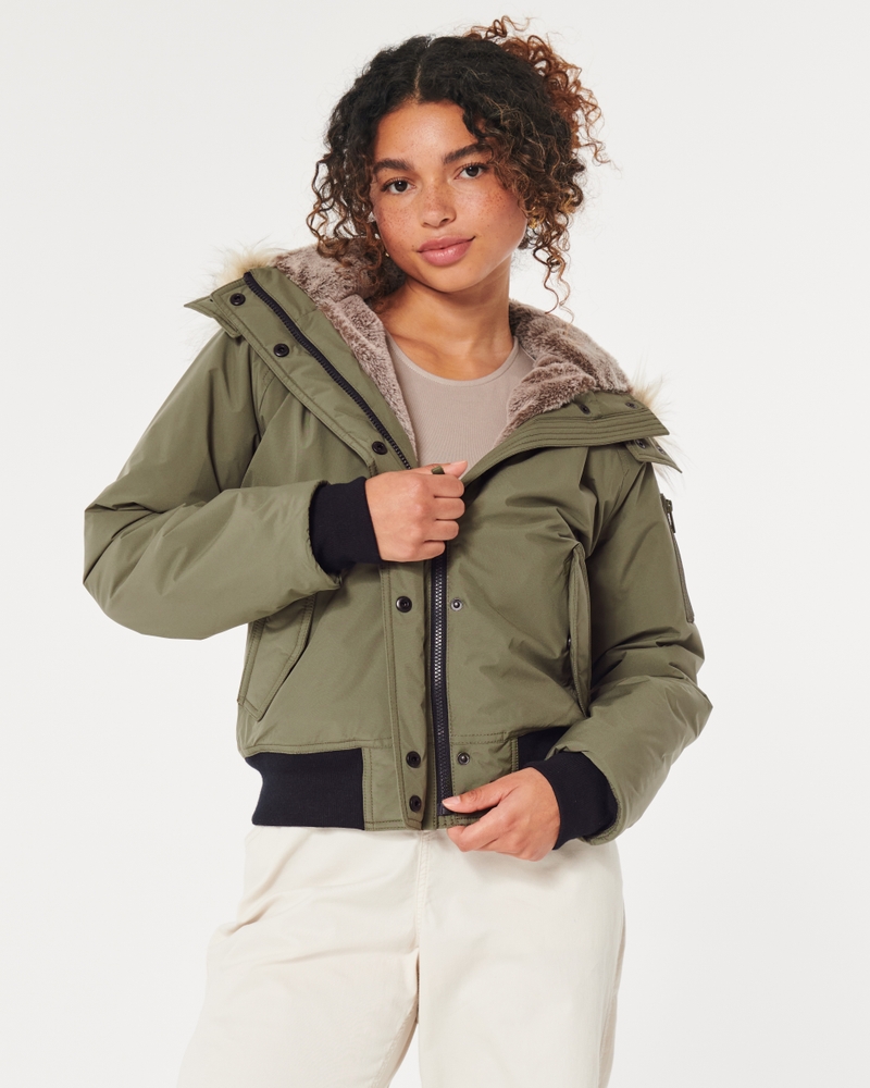 Faux Shearling Lined Bomber Jacket