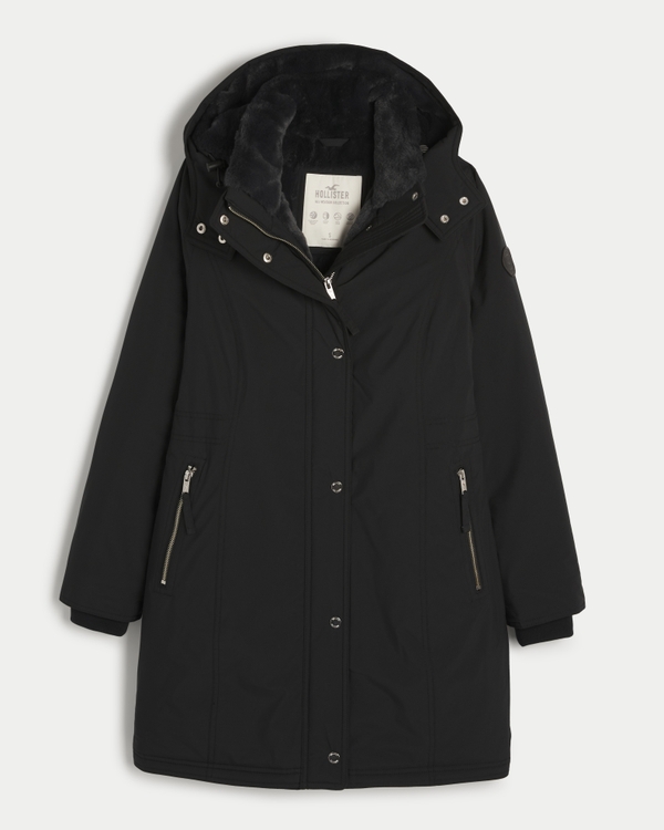 All-Weather Faux Fur-Lined Parka, Black