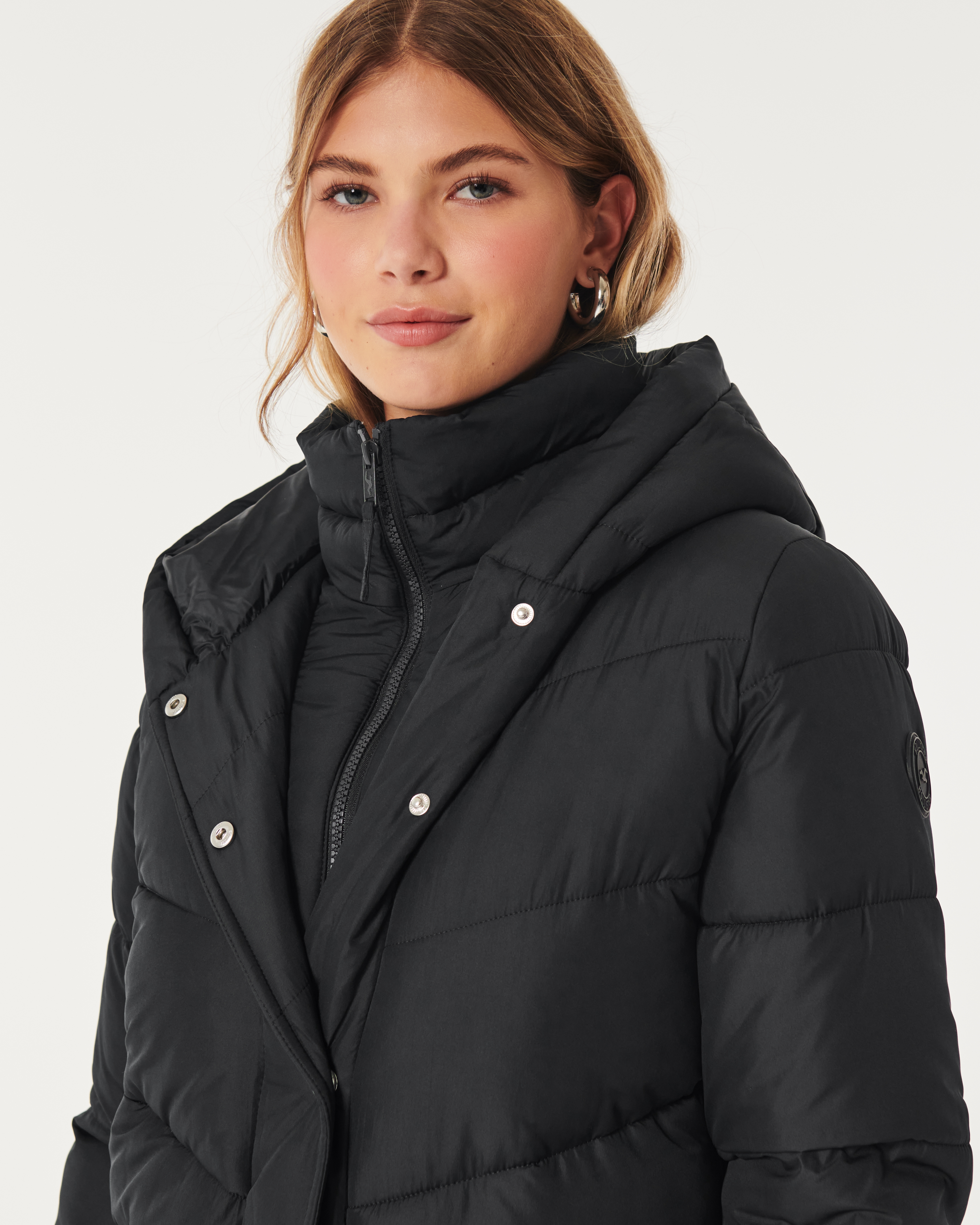 HOLLISTER ULTIMATE DOWN PARKA JACKET COAT BLACK WOMENS SIZE LARGE