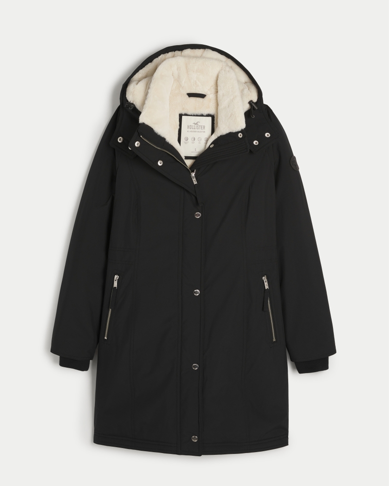 New Hollister Sherpa Lined Parka Jacket Coat Hood with Removable Faux Fur  Trim - Coats & jackets