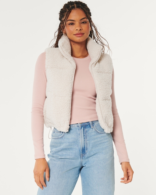 Mini Sherpa Puffer Vest, Cream