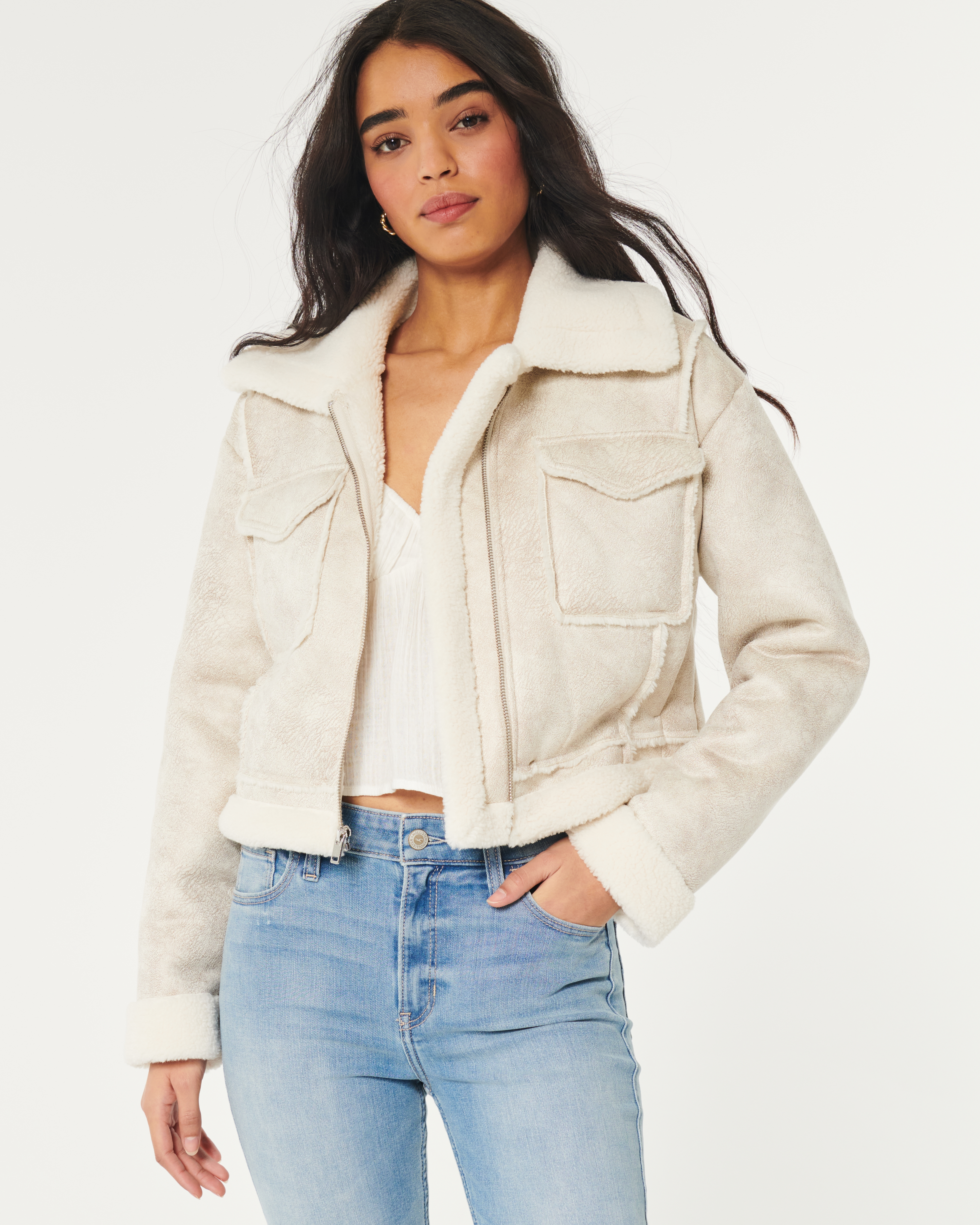 Faux shearling biker jacket hollister new arrivals