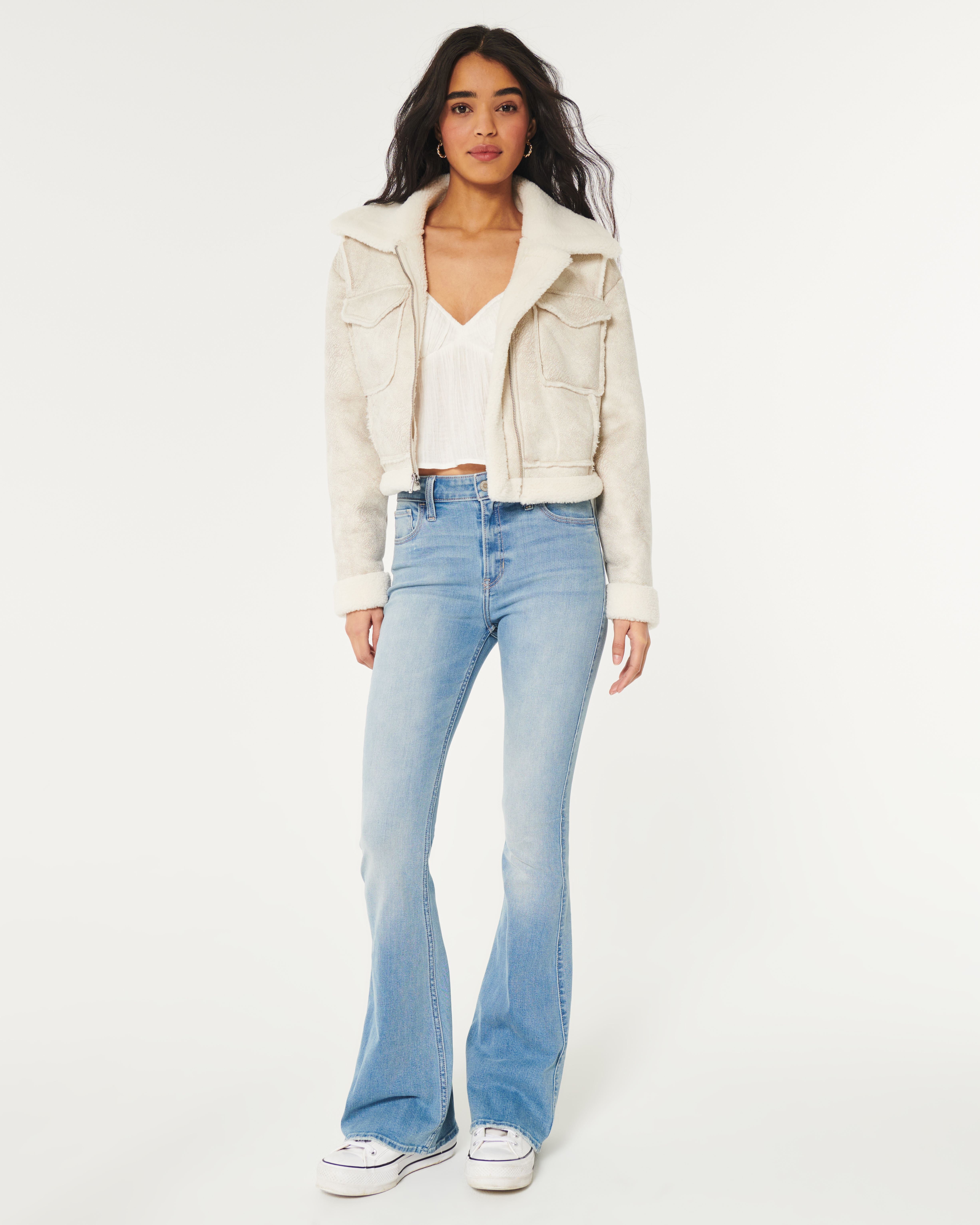 Faux shearling biker clearance jacket hollister