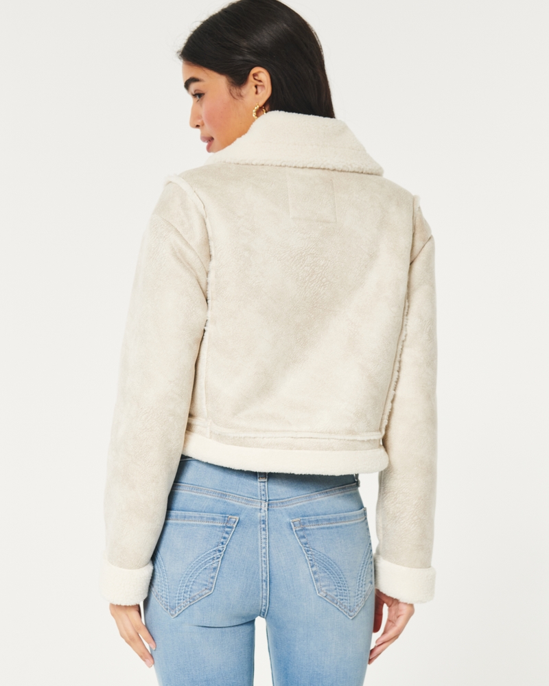 Women's Crop Faux Shearling Biker Jacket