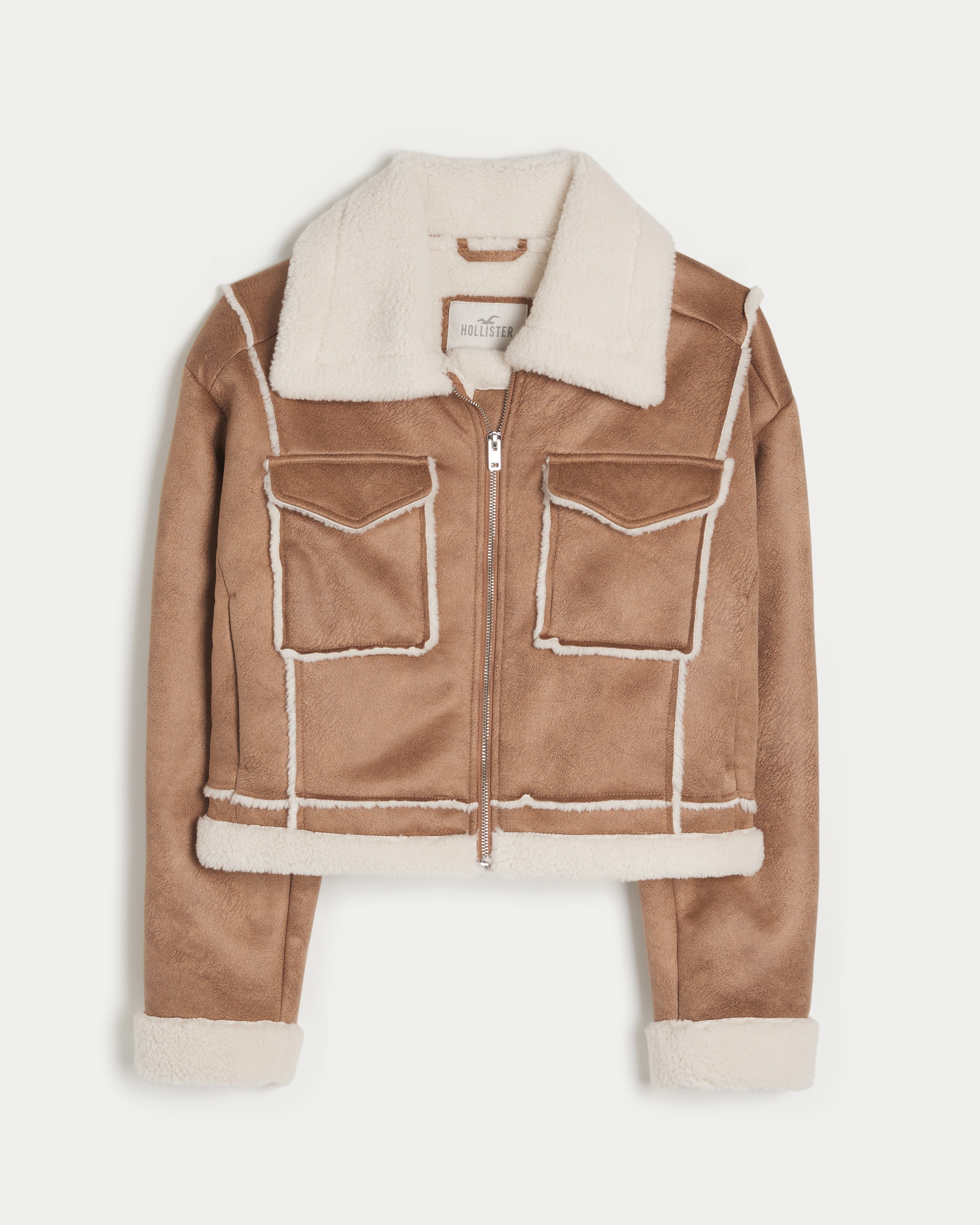 Cropped faux hot sale shearling jacket