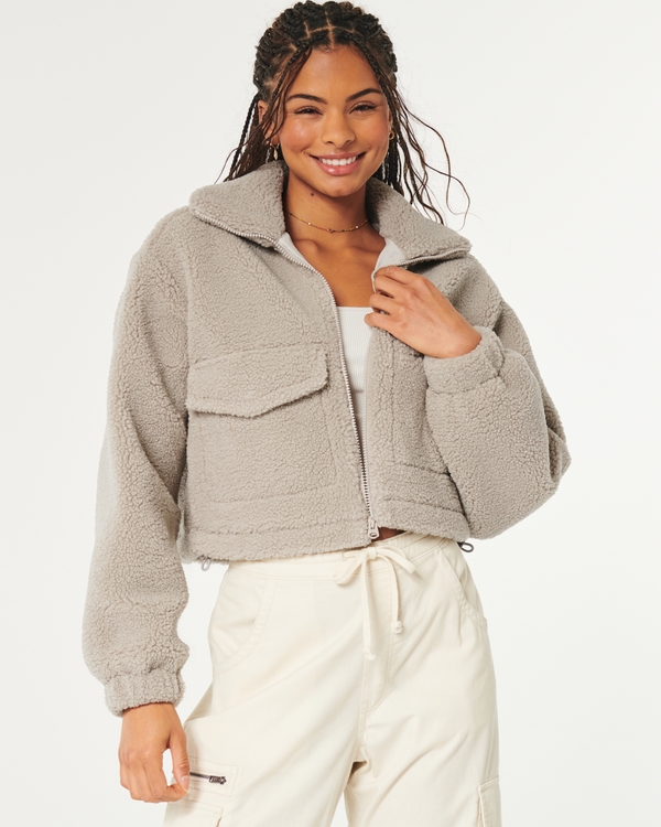 Cozy Sherpa Utility Jacket, Light Brown