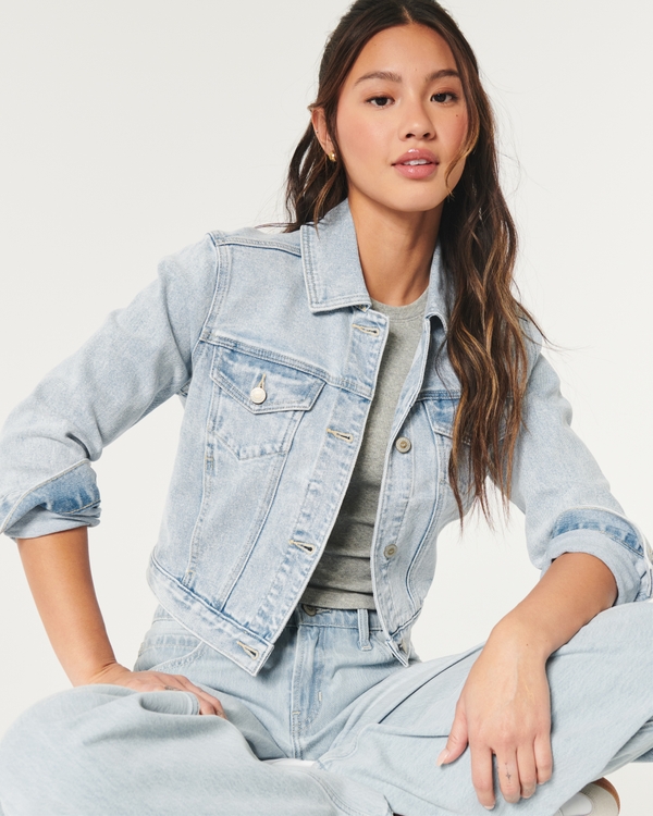 Cropped denim jacket store hollister