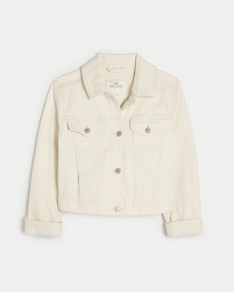 Women s Cream Denim Jacket Women s Sale HollisterCo