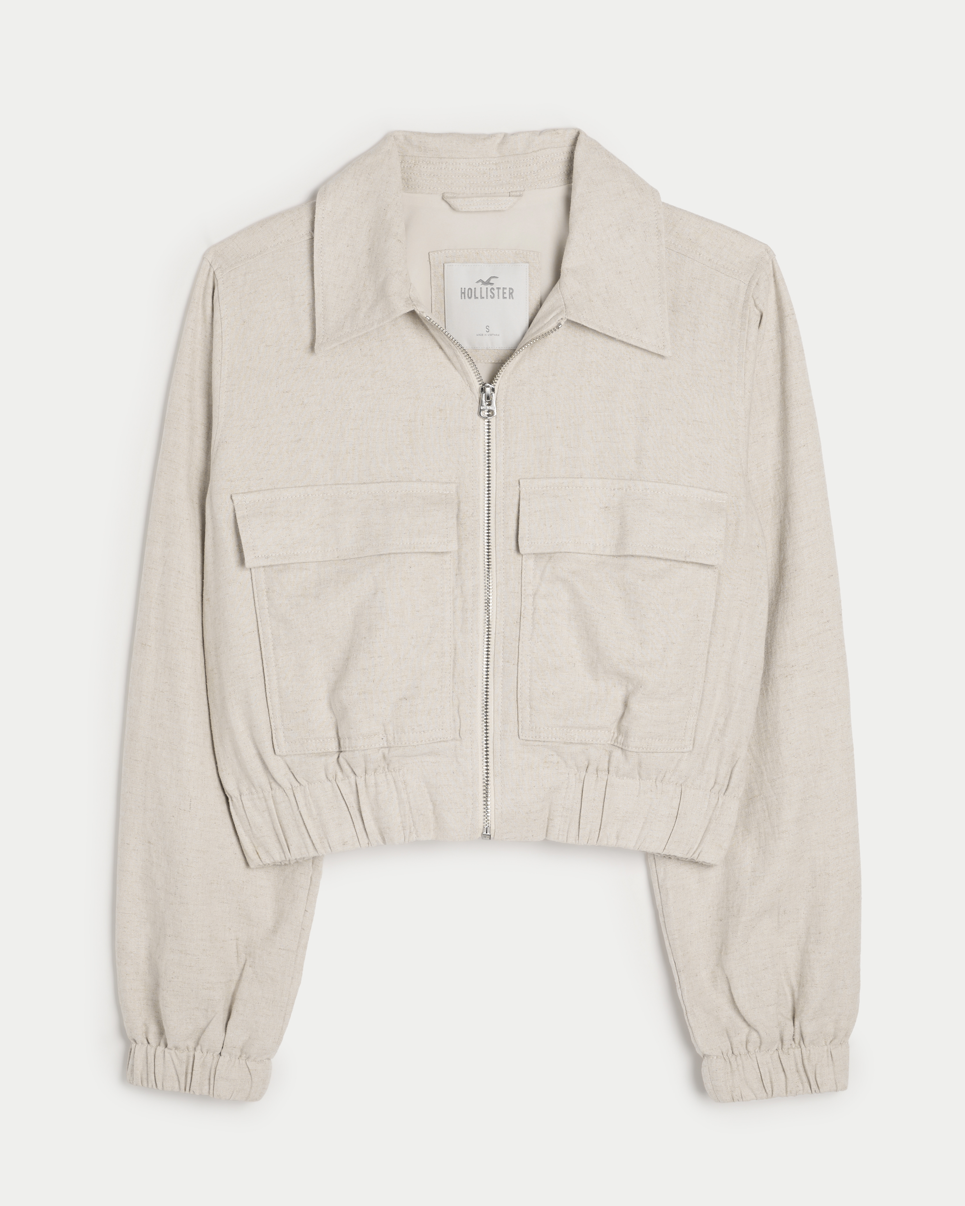 Crop Linen-Blend Bomber Jacket