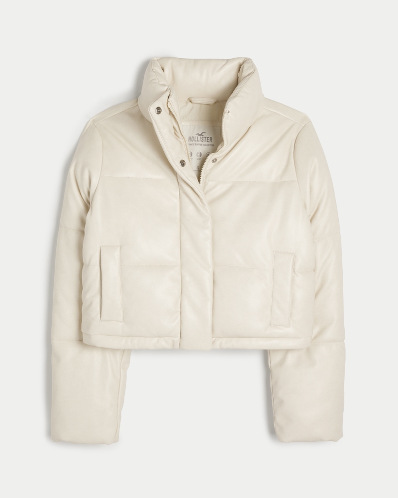 Hollister white puffer coat