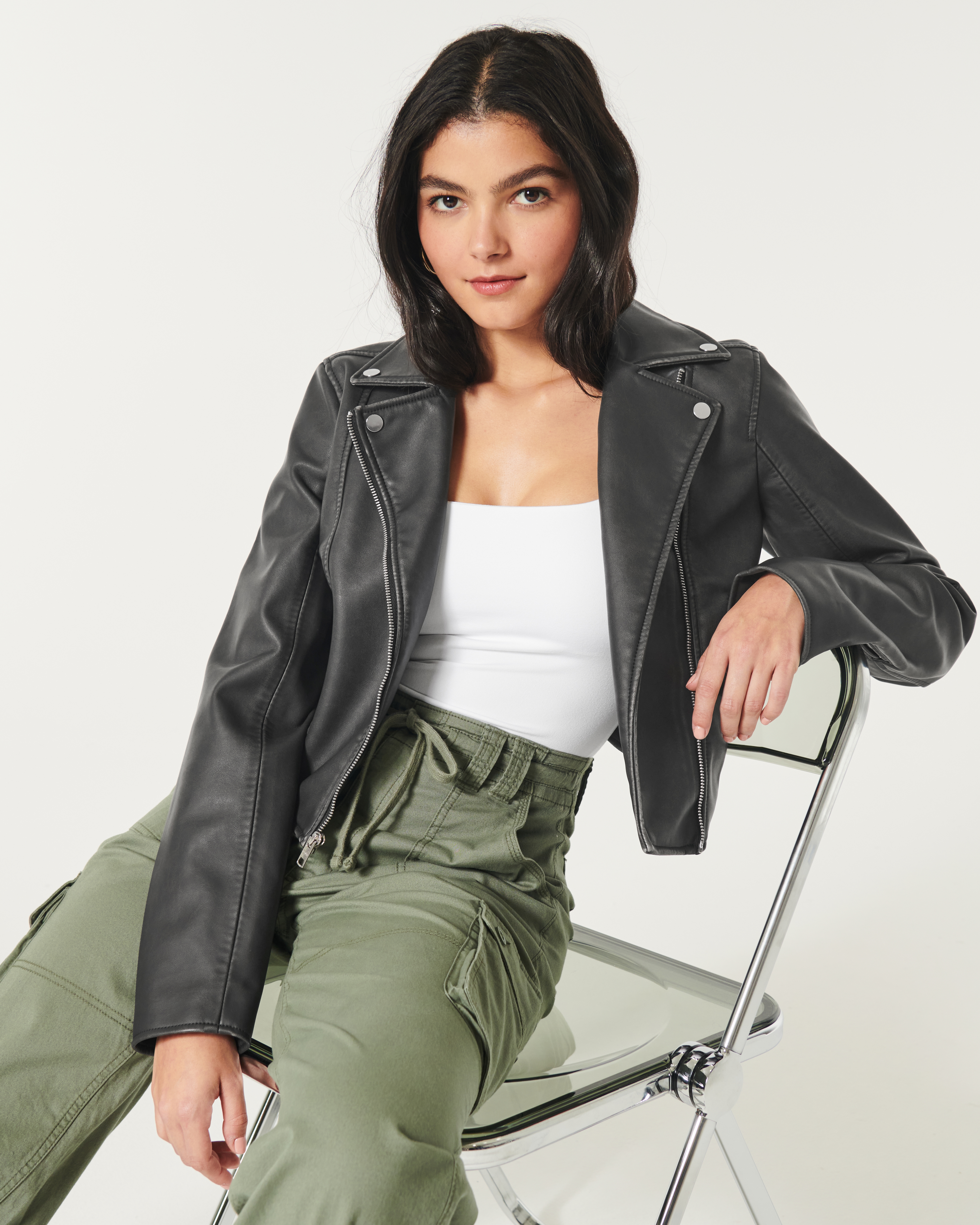 Crop Vegan Leather Biker Jacket