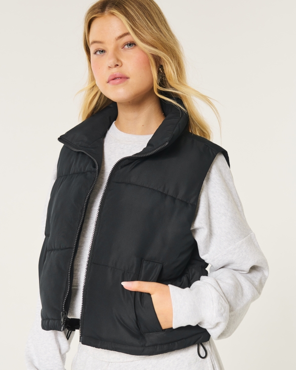 Mini Zip-Up Puffer Vest, Black