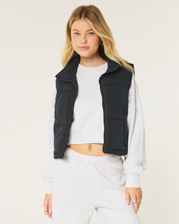 Mini Zip-Up Puffer Vest, Black view 2