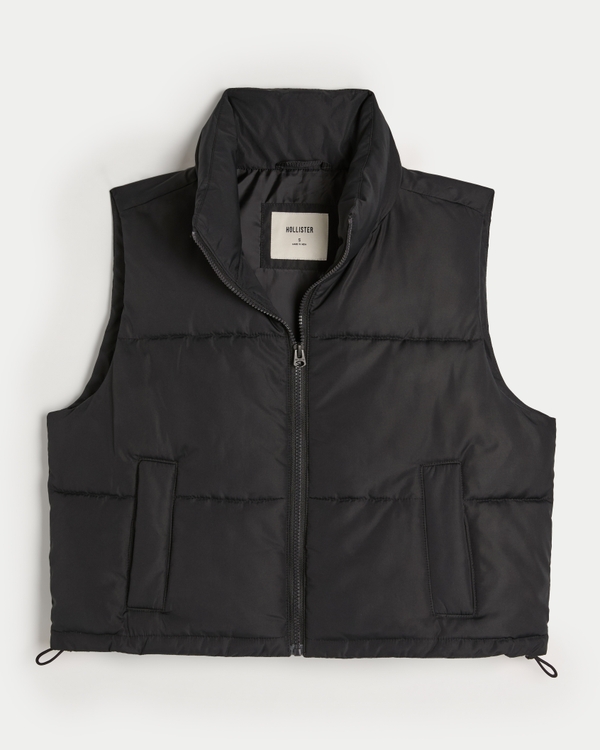 Mini Zip-Up Puffer Vest, Black view 1