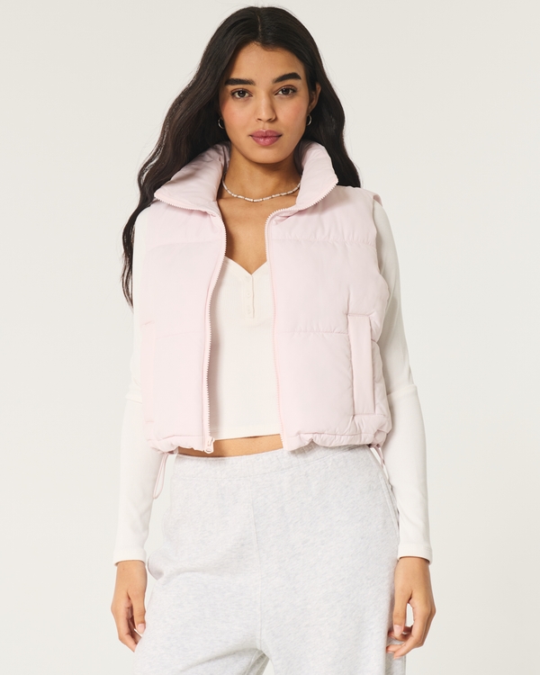 Mini Zip-Up Puffer Vest, Light Pink