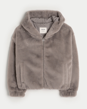 Women s Cozy Faux Fur Zip Up Hoodie Women s Jackets Coats HollisterCo