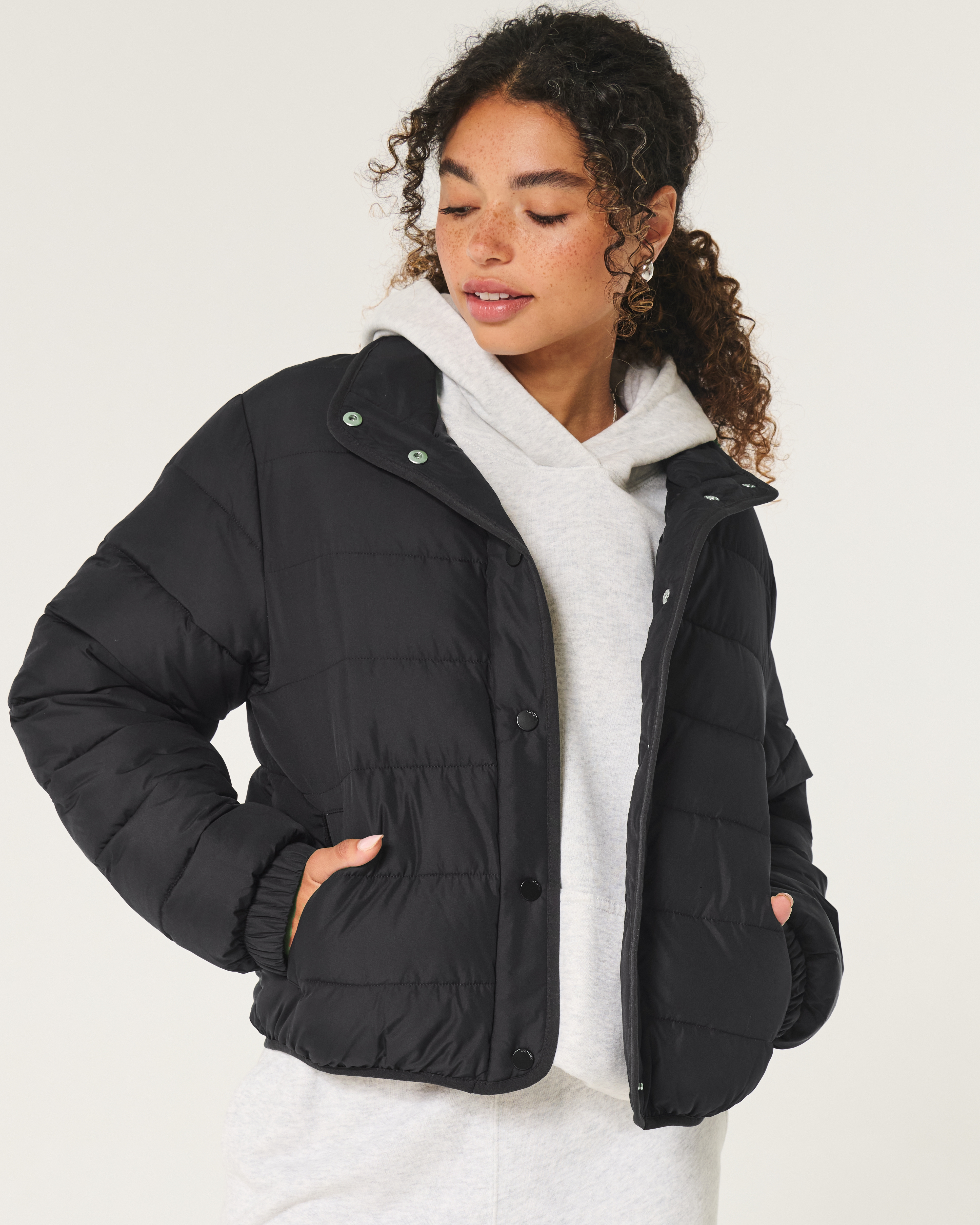 Hollister black padded jacket on sale