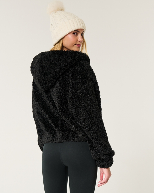 Curly Faux Fur Zip-Up Jacket, Black view 2