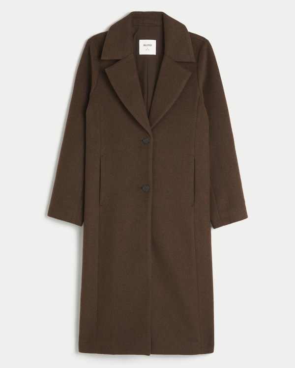 Wool Blend Longline Coat, Dark Heather Brown