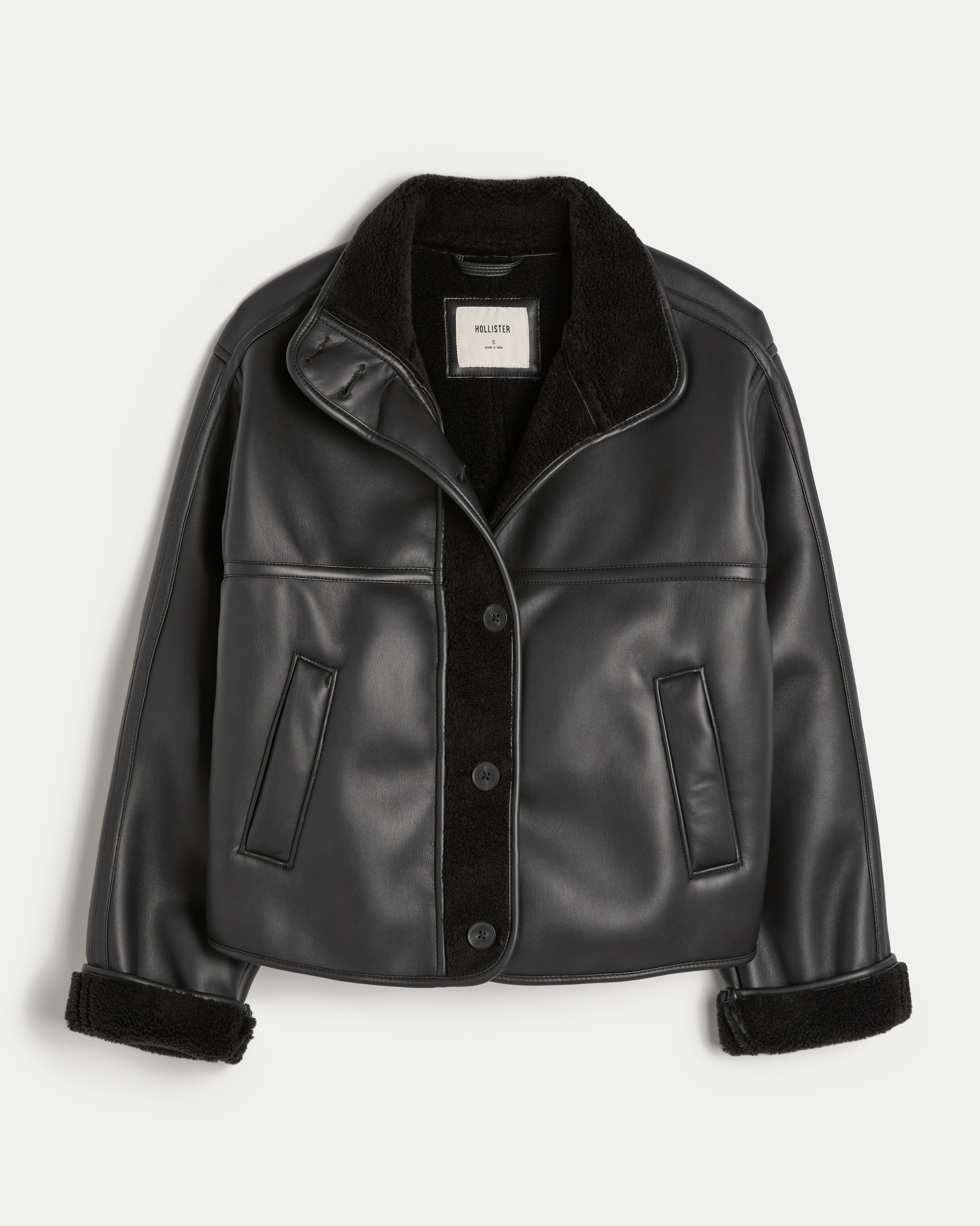 Sherpa-Lined Vegan Leather Jacket