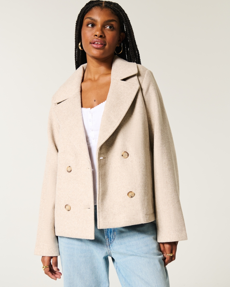 Breasted Coat Womens Wool Pea Coat With Hood Women's Wool Blend