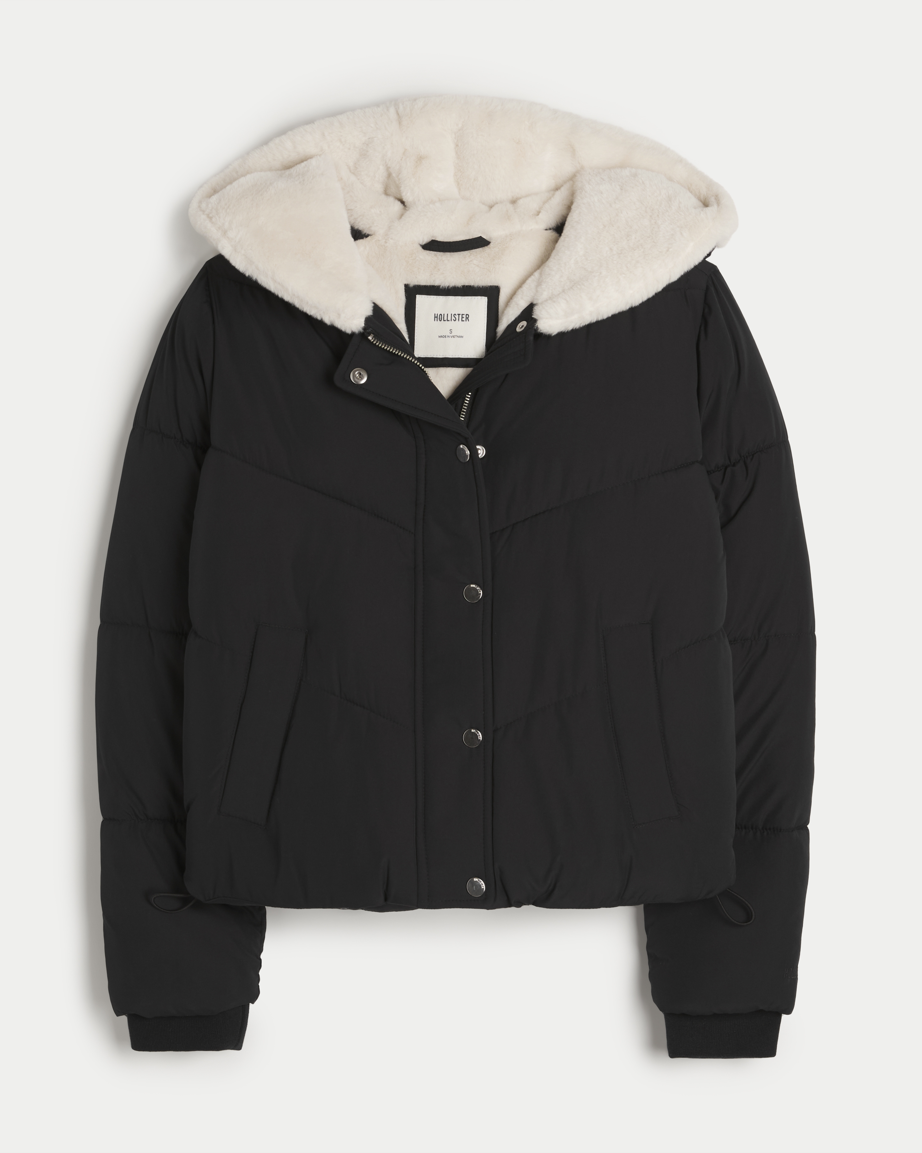 Hollister icon logo puffer jacket in black best sale