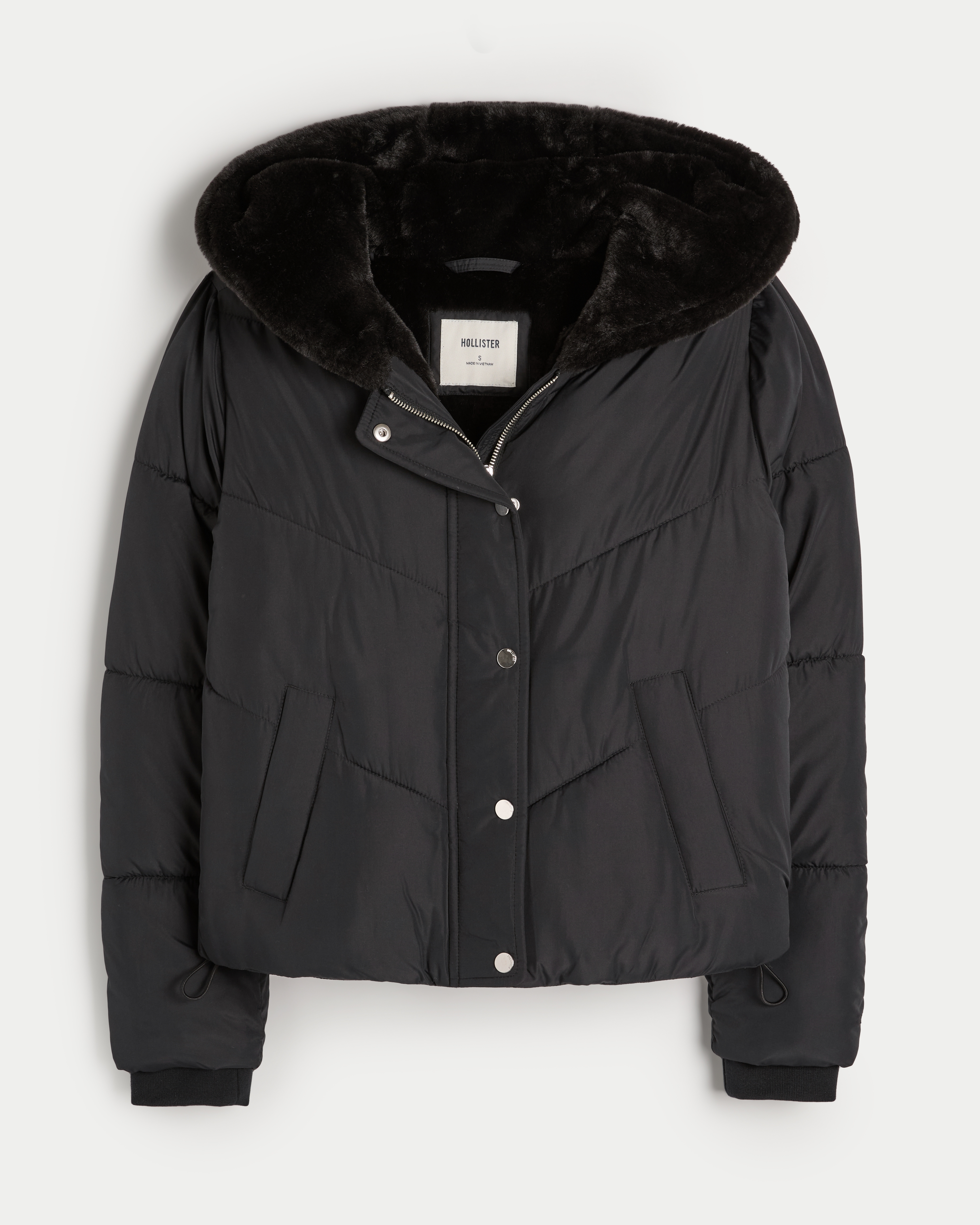 Hollister puffer jacket black online