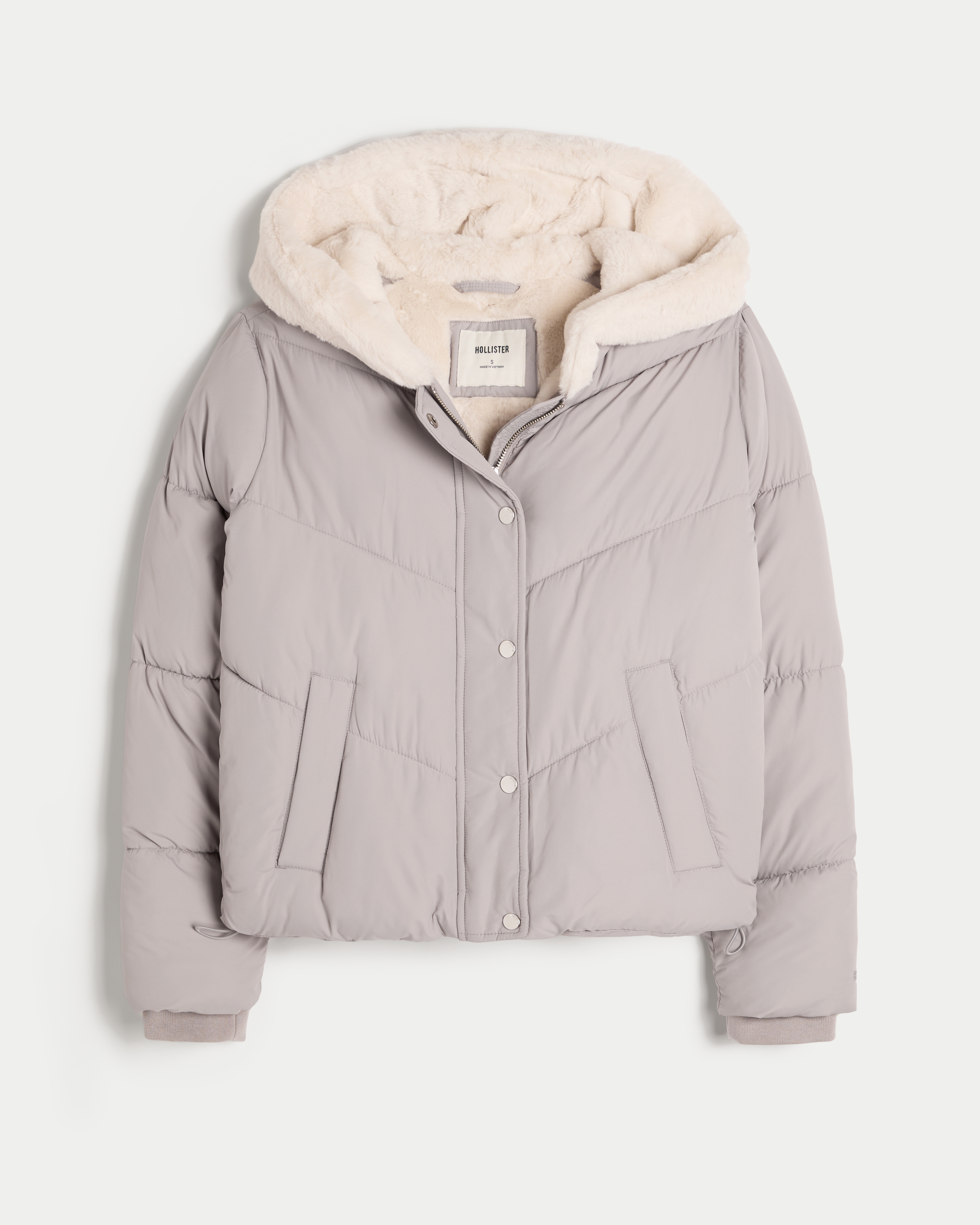 Women s Ultimate Cozy Lined Puffer Jacket in Pink Grey Size S from Hollister