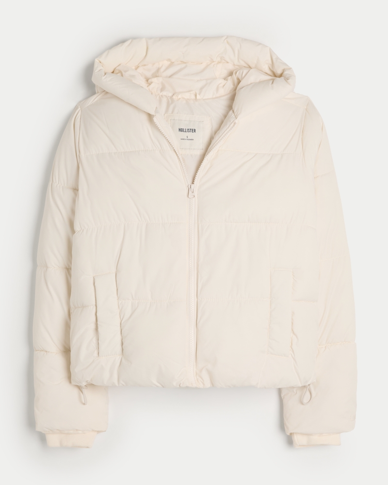 White puffer jacket hollister sales