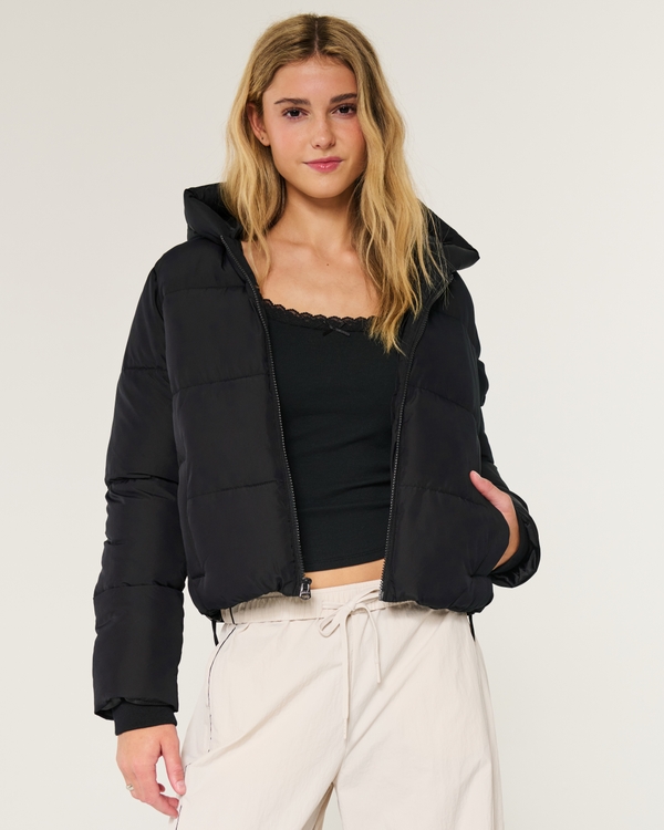 Hooded Puffer Jacket, Black