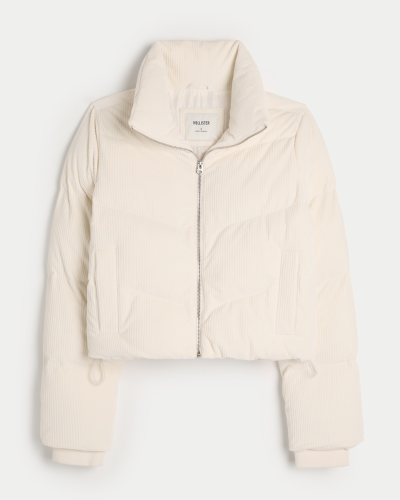 Women s Ultimate Corduroy Mini Puffer Jacket in Cloud White Size XXS from Hollister