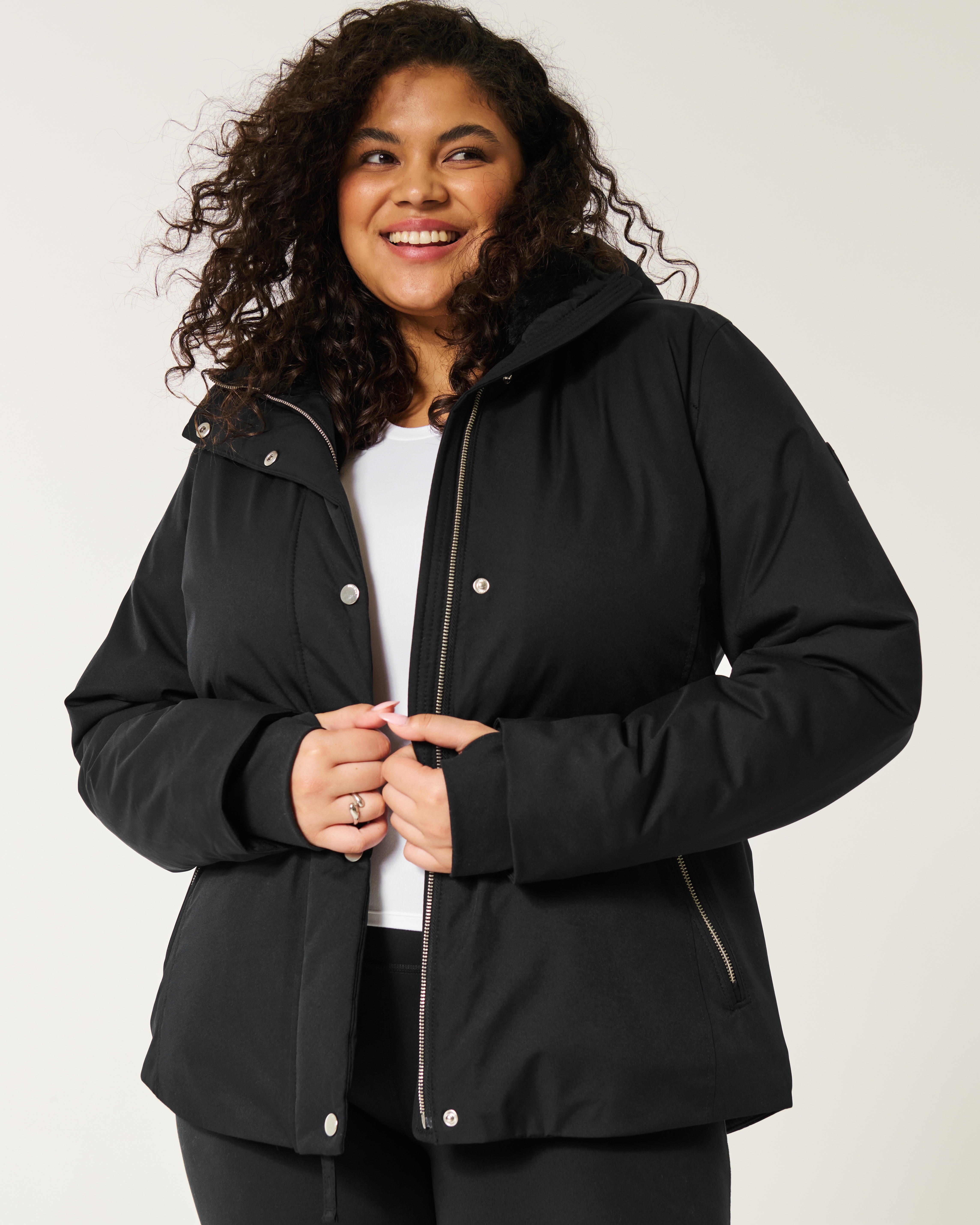 Women s Faux Fur Lined All Weather Jacket in Black Size L from Hollister