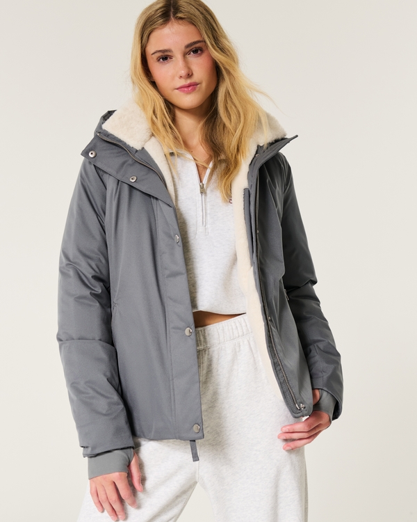 Faux Fur-Lined All-Weather Jacket, Dark Grey view 1
