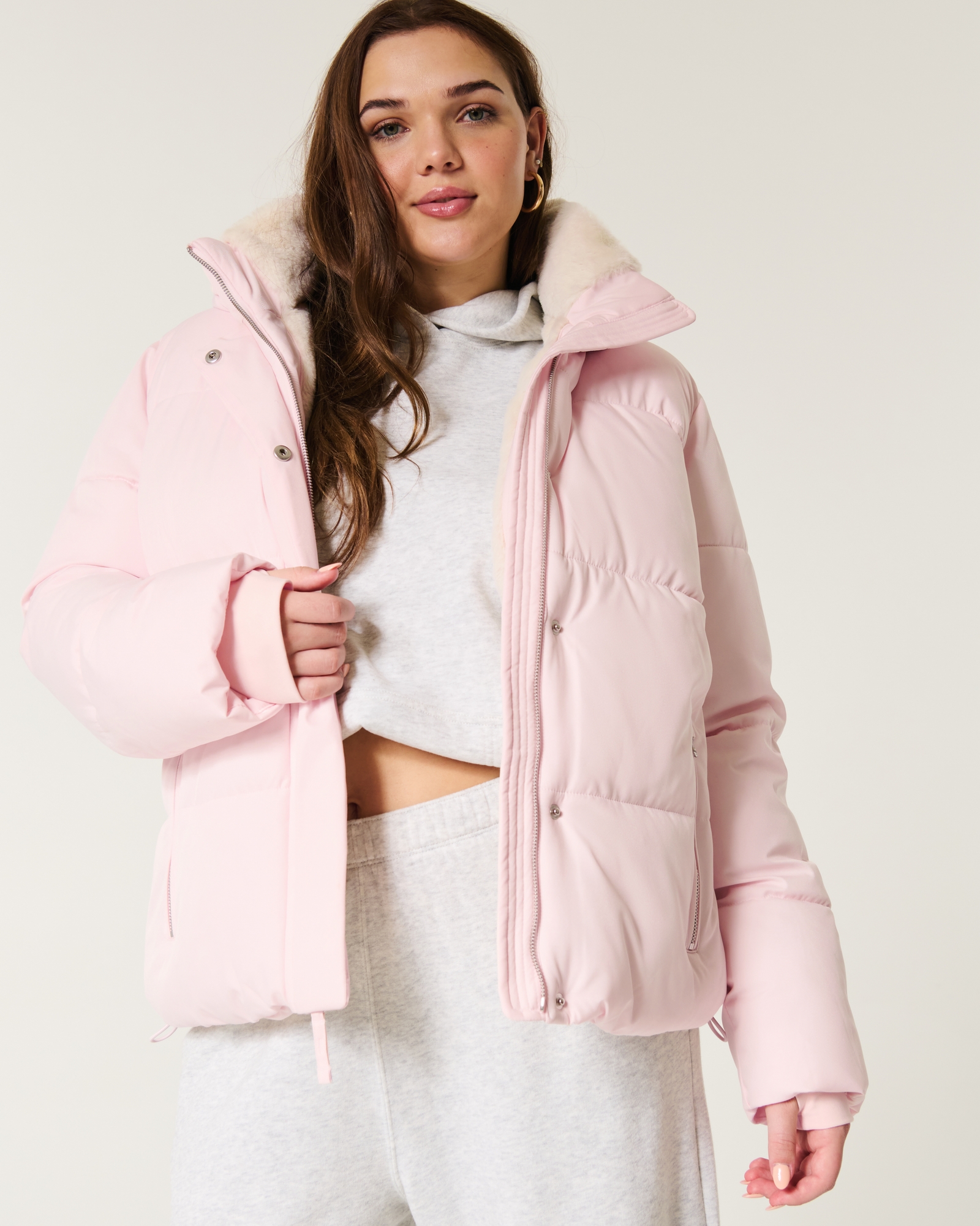 Puffer Jacket Fur Lined Coat Womens Uk Pink Hollister Women Coats