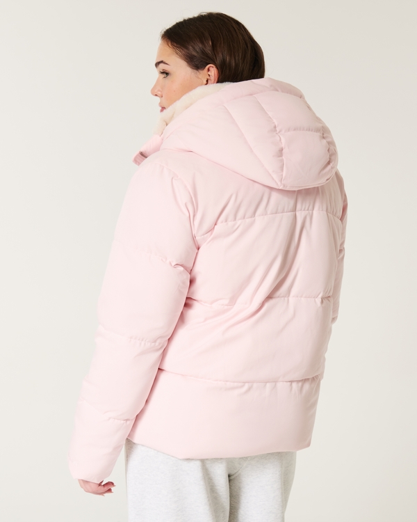 Faux Fur-Lined All-Weather Puffer Jacket, Pale Pink view 2
