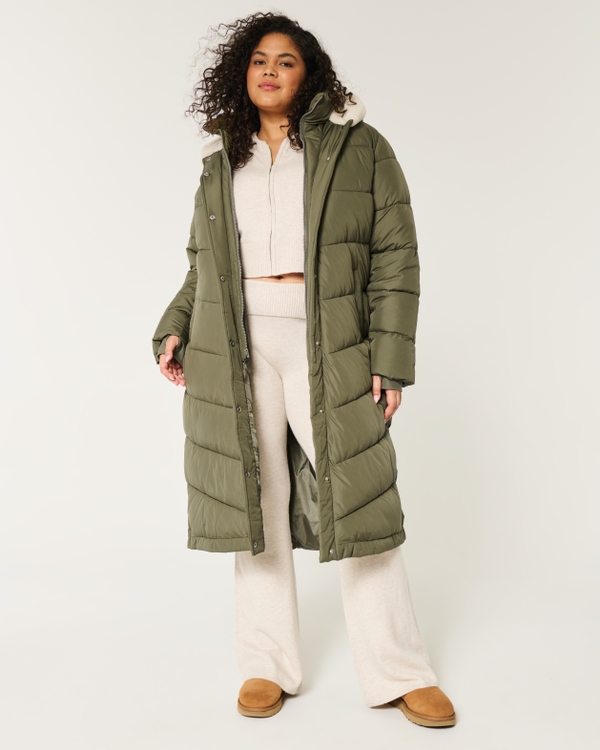 Longline Puffer Parka, Olive view 1