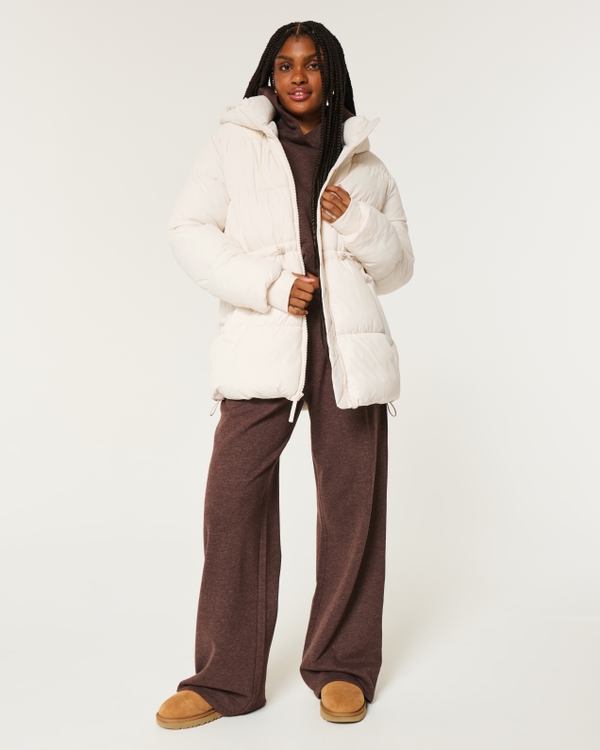 Fleece-Lined Puffer Jacket, Cloud White view 2