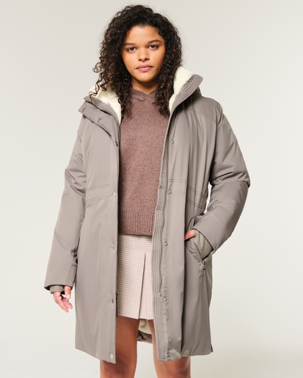 All-Weather Faux Fur-Lined Parka, Taupe