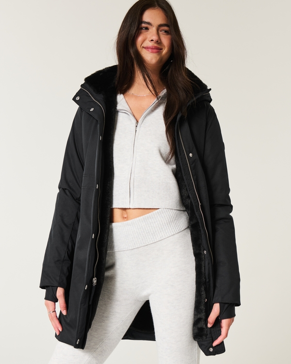 Hollister black parka on sale