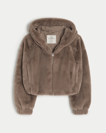 Hollister faux fur hoodie sales