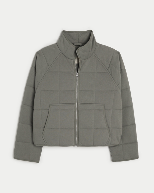 Soft Quilted Zip-Up Jacket, Olive Green