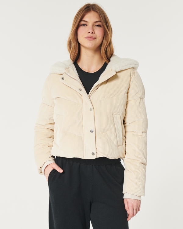 Cozy-Lined Corduroy Puffer Jacket