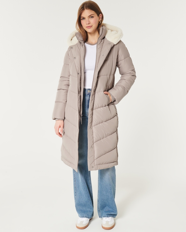 Longer-Length Puffer Parka, Light Brown