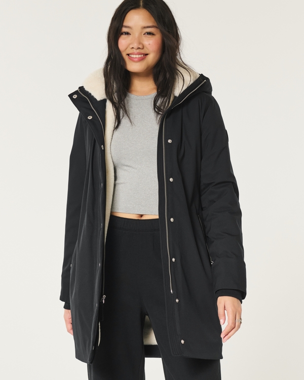 Cozy-Lined All-Weather Parka, Black